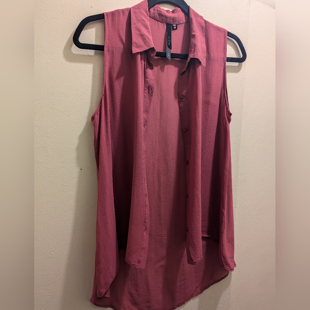 Bellatrix 100% Silk Purple Tunic Blouse Top Sleeveless High-Low Button Front- M - Picture 4 of 6